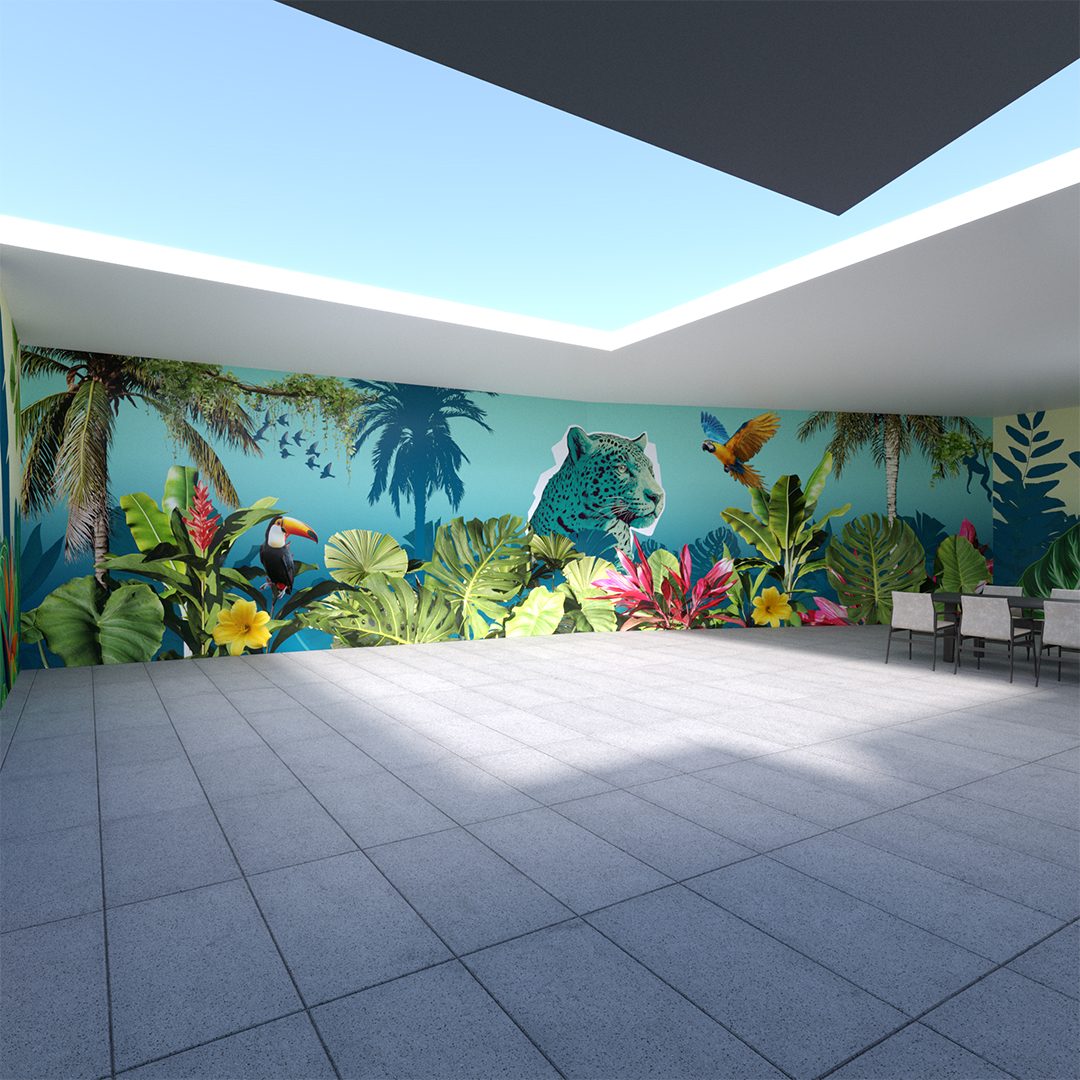 Render 3D de la terraza selva antes de pintarse